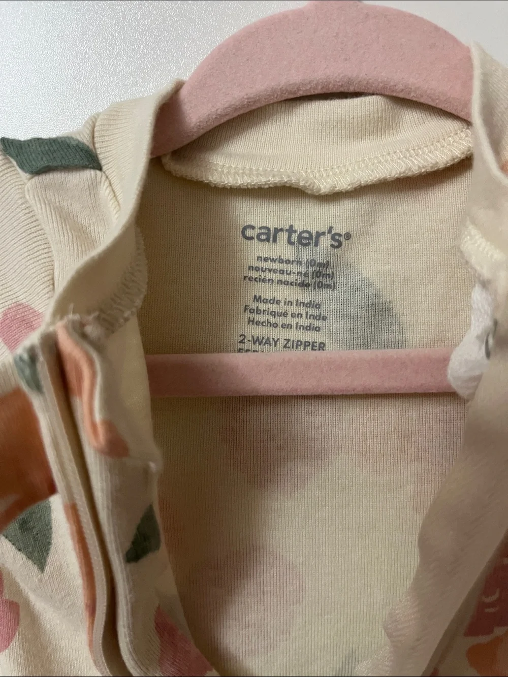 Carter's Cream Floral Zip Baby One-Piece with Pink and Peach Flowers